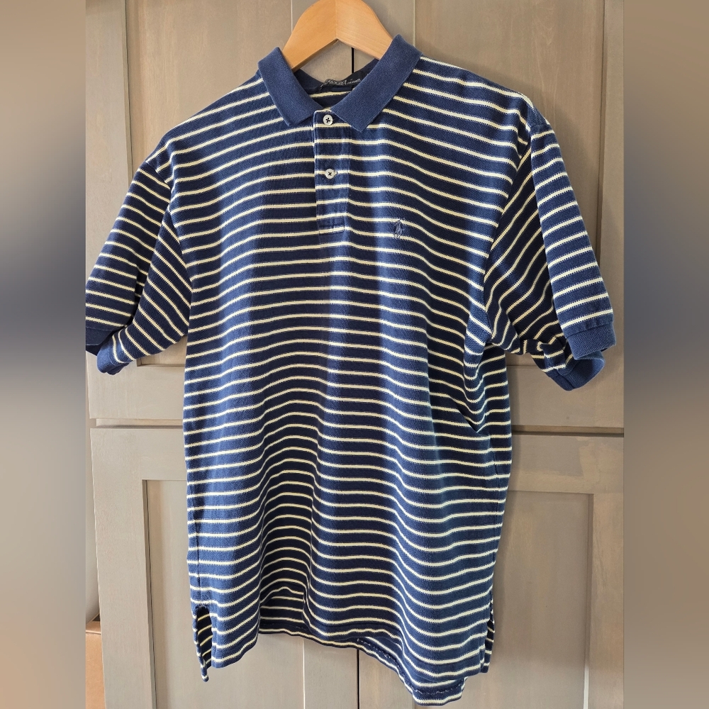 Ralph Lauren Navy and Pale Yellow Striped Polo